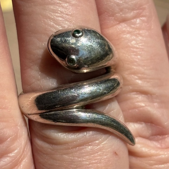 Sterling Silver Snake Wrap Ring with Emeralds - NFS